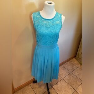Malibu Blue Dress with Upper Lace Bodice NEW